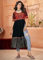 Rayon Black Navratri Wear Printed Readymade Kurti